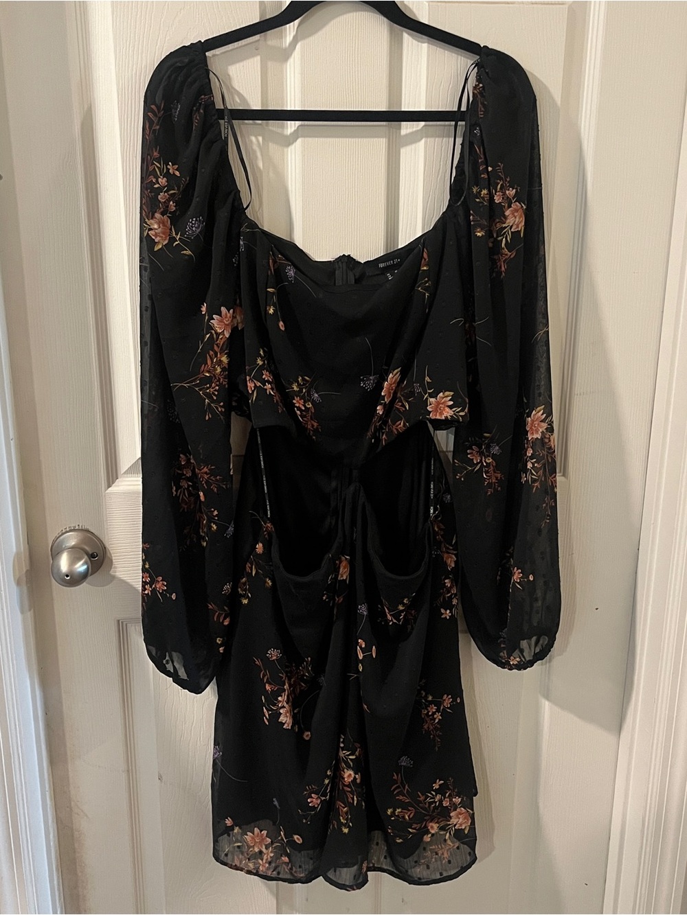 Black Floral Long-Sleeve Mini Dress